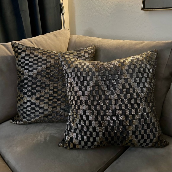 Callisto Beaded Velvet Gray Gold Ombre Geometric Check Diamond pillow 22x22 NWT - Picture 3 of 11